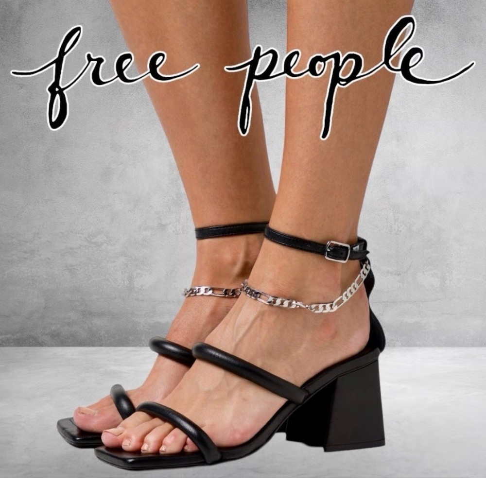 Free People Black Heeled Sandals with Chain Detail. Sz 38